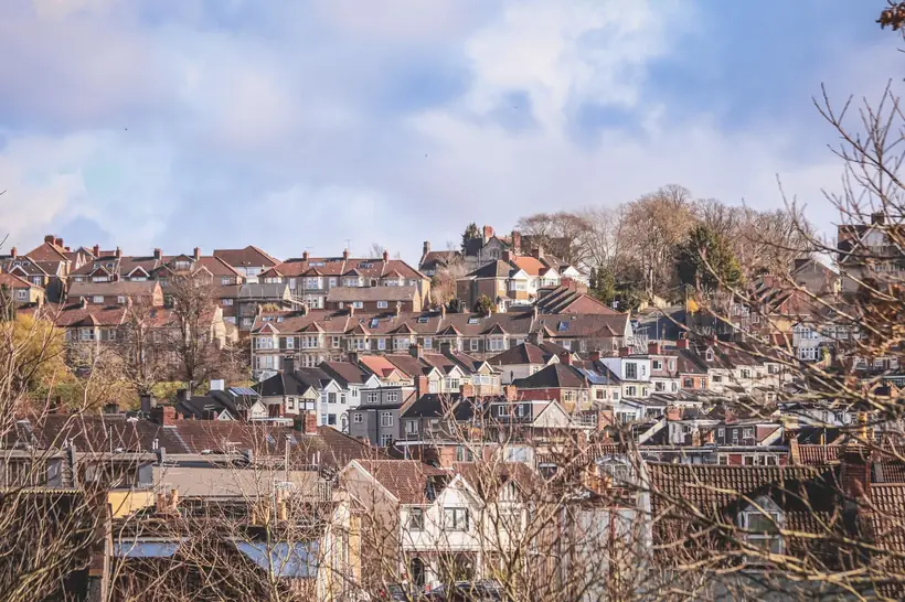 Rows of British rooftops at different ages, the situation behind a staged or partial re-roof in Southport