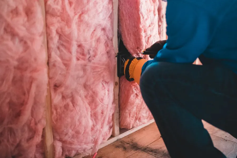 Mineral wool insulation being laid in a loft, which must not block airflow at the eaves