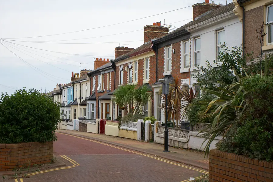 Narrow bay-fronted terraced street of the kind that complicates roof access and scaffold pricing in Southport