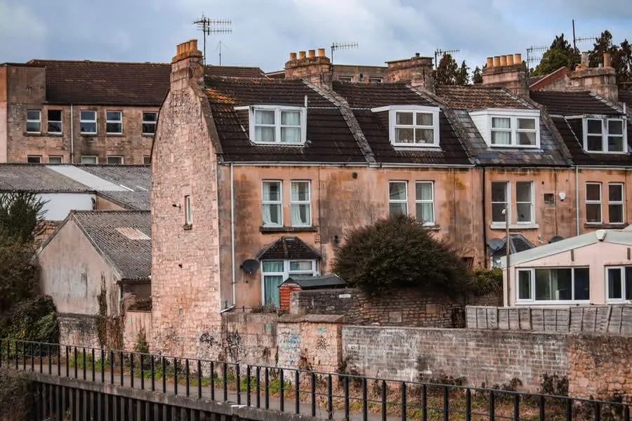 British rooftops with a flat-roofed rear extension seen from above
