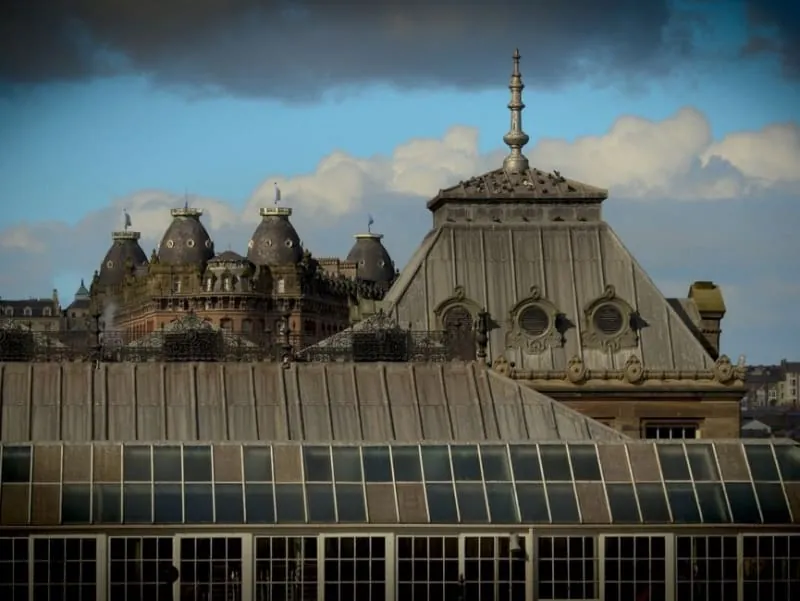 Rooftops of ornate Victorian buildings in an English seaside town, the kind of period roof found across central Southport and Birkdale